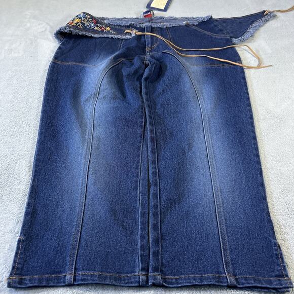 Deadstock Y2k 2000s Tie Closure Floral Capri Jeans Womens 12 32x22 Hamilton Wide - Picture 1 of 16